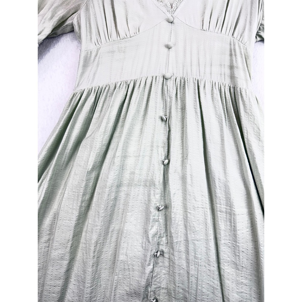 By The River Women's M Sage Green Maxi Dress Lace Trim Button Front Boho - Picture 3 of 14